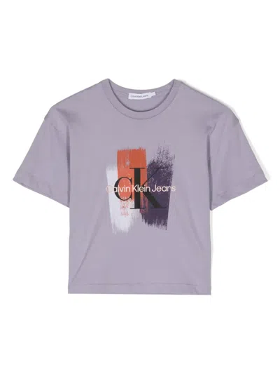 Calvin Klein Kids' Graphic Logo-print T-shirt In 紫色