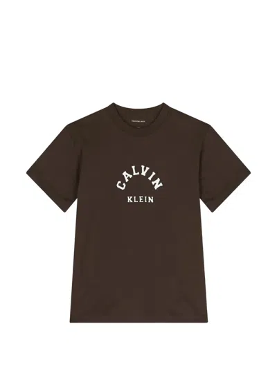 Calvin Klein Kids' Logo-print T-shirt In Brown