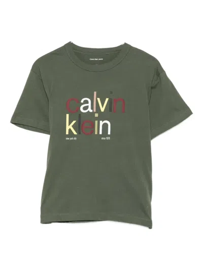 Calvin Klein Kids' Logo-print T-shirt In Green
