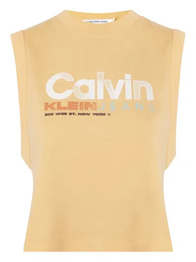 Calvin Klein Logo-print Tank Top In Neutral