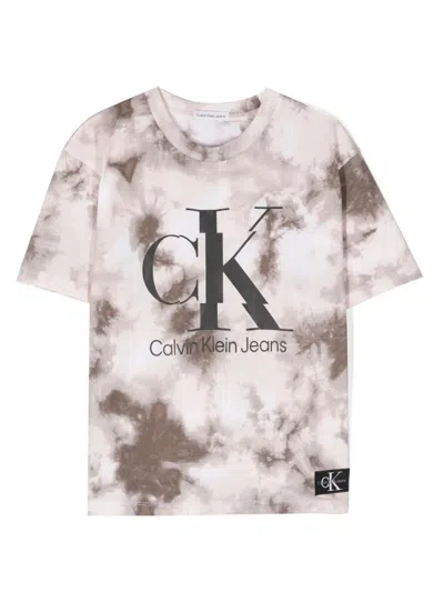 Calvin Klein Kids' Logo-print Tie-dye T-shirt In Brown