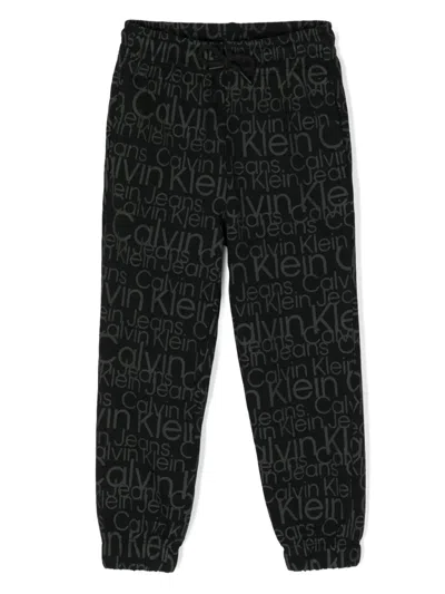 Calvin Klein Kids' Logo-print Track Pants In 黑色