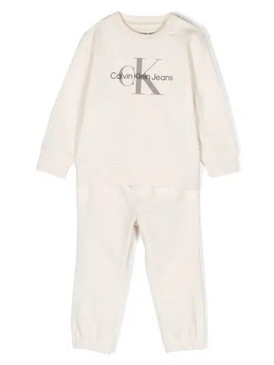 Calvin Klein Babies' Logo-print Cotton Tracksuit Set In Neutrals