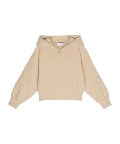 Calvin Klein Kids' Logo-print Zipped Hoodie In Nude