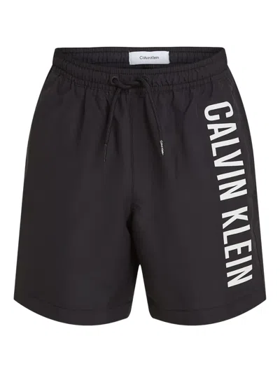 Calvin Klein Kids' Logo-printed Swim Shorts In Black