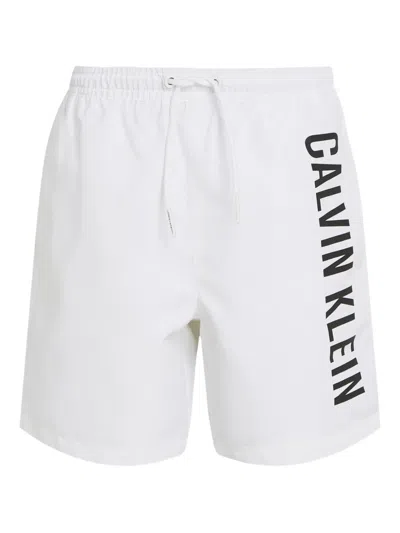 Calvin Klein Kids' Logo-printed Swim Shorts In White