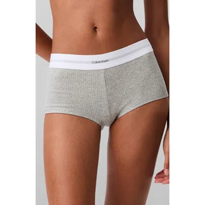 Calvin Klein Logo Rib Boyshorts In Grey Heather