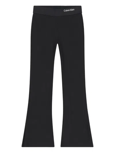 Calvin Klein Kids' Logo-ribbed Trousers In Black