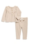 Calvin Klein Logo Ruffle Top & Joggers Set In Brown