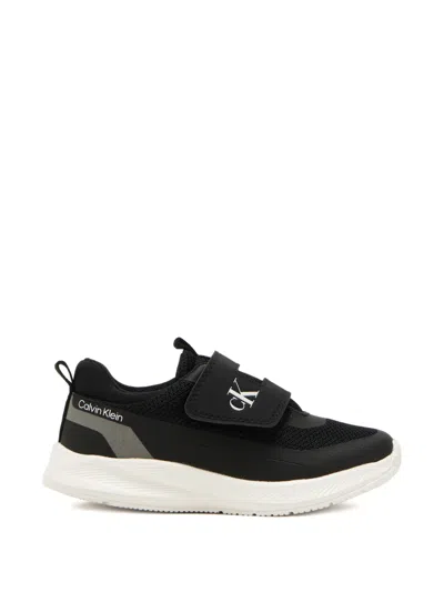 Calvin Klein Kids' Logo Strap Sneakers In Black