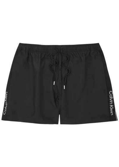 Calvin Klein Logo Striped Shell Swim Shorts In Black