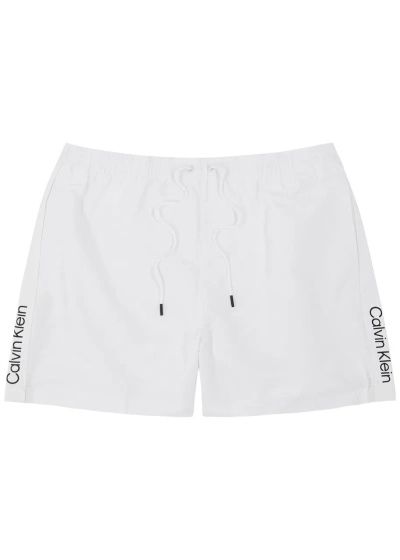 Calvin Klein Logo Striped Shell Swim Shorts In White