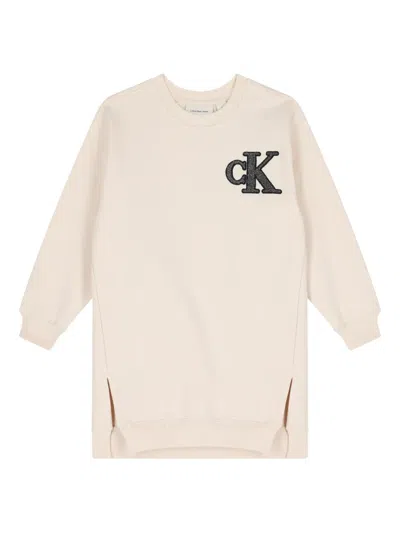 Calvin Klein Kids' Logo Sweatshirt Dress In Neutral