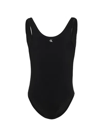 Calvin Klein Kids' Logo Swimsuit In Black