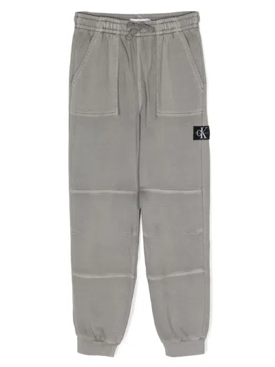 Calvin Klein Kids' Logo Tag Ribbed-detailed Jogging Trousers In Grey
