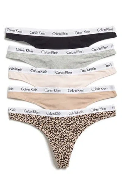 Calvin Klein Logo Thongs In Black/nymph/grey Assorted