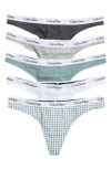 Calvin Klein Logo Thongs In Charcoal Heather Multi