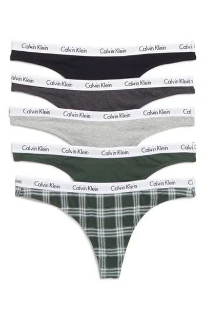 Calvin Klein Logo Thongs In Green/black/charcoal