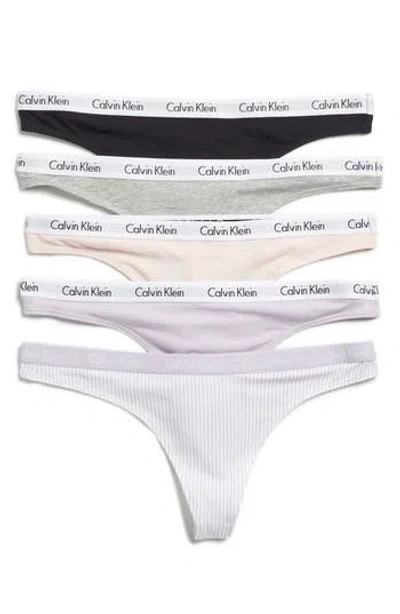 Calvin Klein Logo Thongs In Obu Black/nymph