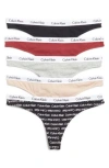 Calvin Klein Logo Thongs In Qep Black/cedar