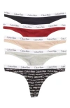 Calvin Klein Logo Thongs In Rui Black/cedar