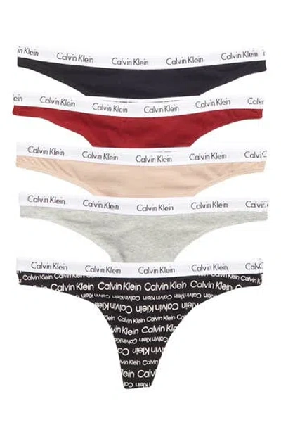 Calvin Klein Logo Thongs In Rui Black/cedar