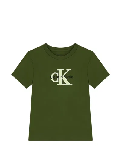 Calvin Klein Kids' Logo T-shirt In Green