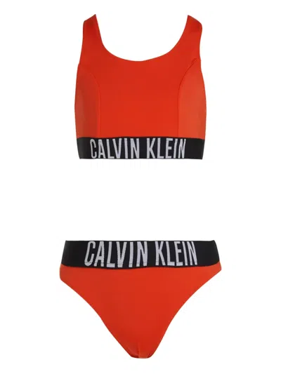 Calvin Klein Kids' Logo-underband Bikini In Red