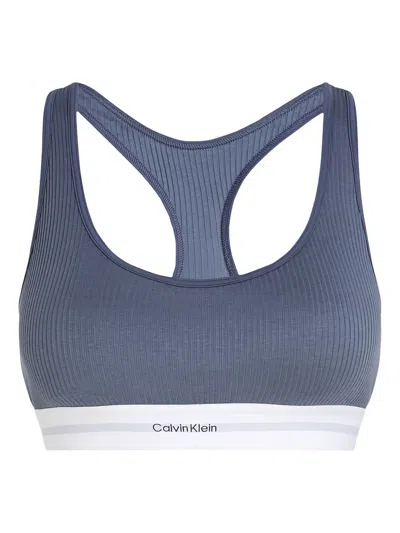Calvin Klein Logo-waistband Bra In Blue