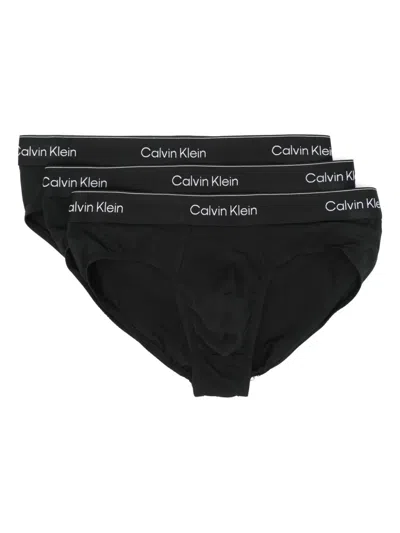 Calvin Klein Logo-waistband Briefs (pack Of Three) In 黑色