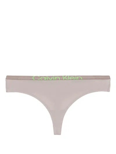 Calvin Klein Logo-waistband Cotton Thong In Neutrals