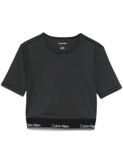 Calvin Klein Logo-waistband Crop Top In Black