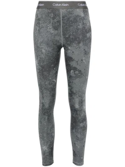 Calvin Klein Logo-waistband Performance Leggings In Grey