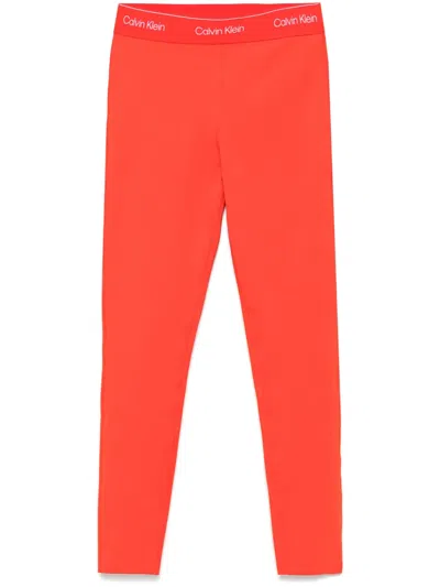 Calvin Klein Logo-waistband Performance Leggings In Orange