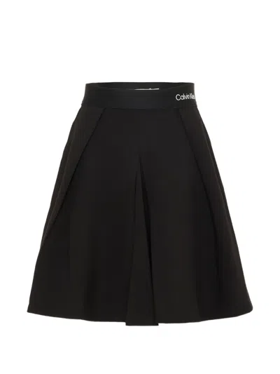 Calvin Klein Kids' Logo-waistband Pleated Skirt In Black