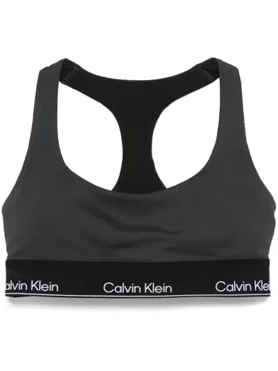 Calvin Klein Logo-waistband Sports Bra In Black