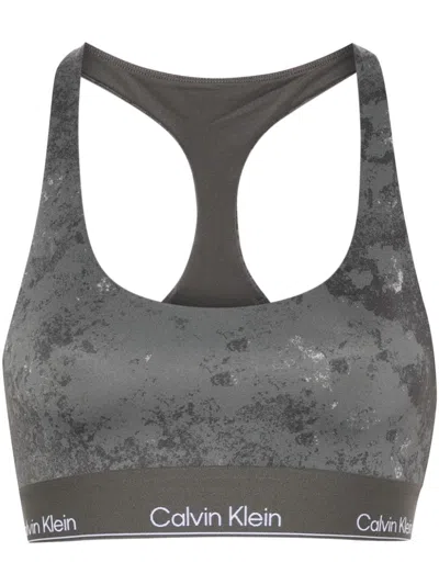 Calvin Klein Logo-waistband Sports Bra In Grey