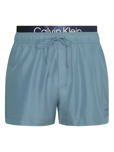 Calvin Klein Logo-waistband Swim Shorts In Blue