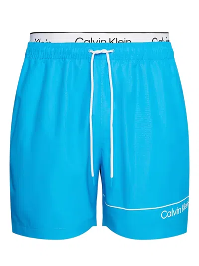 Calvin Klein Logo-waistband Swim Shorts In Blue