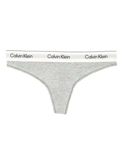 Calvin Klein Logo-waistband Thong In Gray