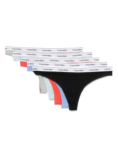 Calvin Klein Logo-waistband Thong (pack Of Five) In Black