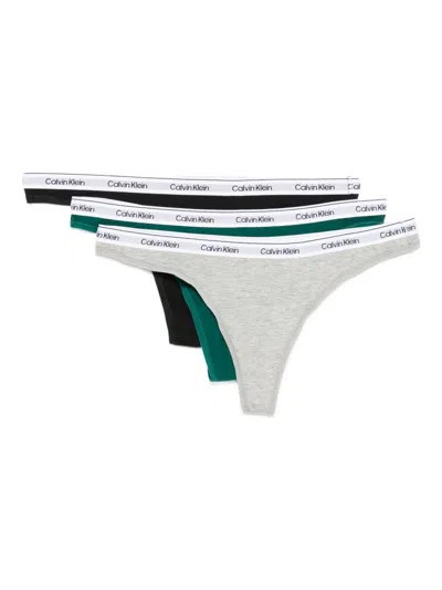 Calvin Klein Logo-waistband Thongs (pack Of 3) In Multi