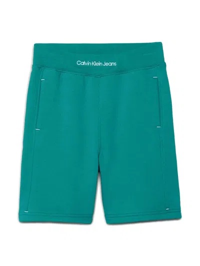 Calvin Klein Kids' Logo-waistband Track Shorts In Green