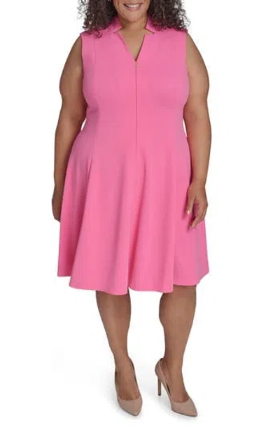 Calvin Klein Logo Zip Scuba Crepe Dress In Azalea