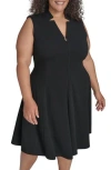 Calvin Klein Logo Zip Scuba Crepe Dress In Black