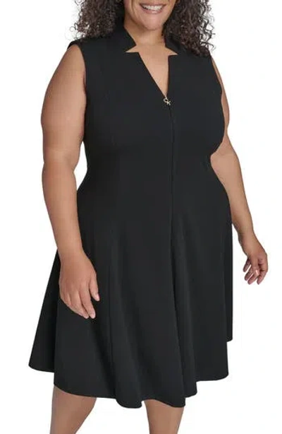 Calvin Klein Logo Zip Scuba Crepe Dress In Black