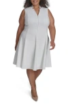 Calvin Klein Logo Zip Scuba Crepe Dress In Cream
