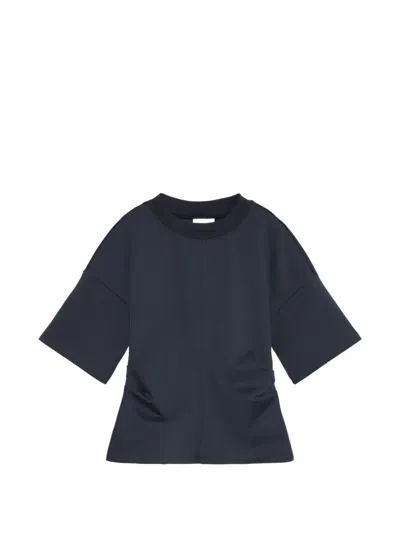 Calvin Klein Logo-collar Ruched-waist Boxy T-shirt In Blue