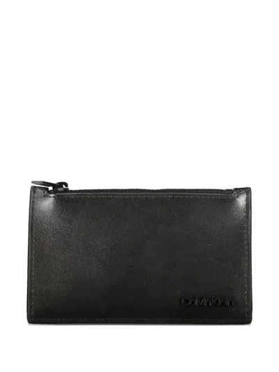 Calvin Klein Logo-debossed Leather Wallet In Black