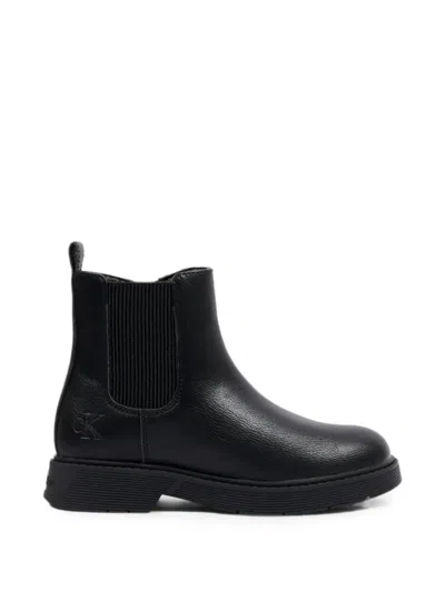 Calvin Klein Kids' Logo-debossed Side-zip Chelsea Boots In Black